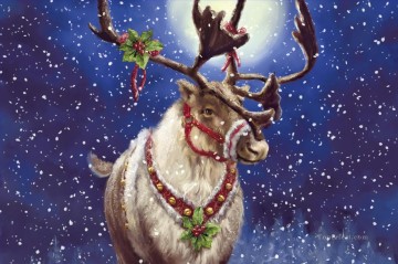 鹿 Painting - 月の下のクリスマスの鹿